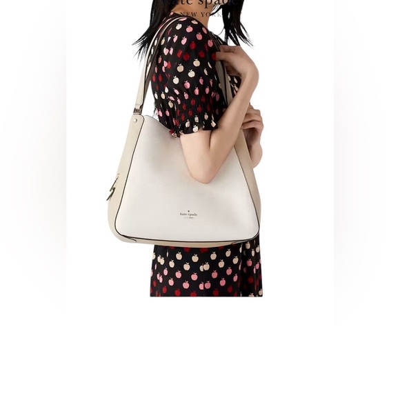 Kate Spade Leila Medium Triple Compartment Shoulder Bag Tan Cream Colorblock - Picture 3 of 12